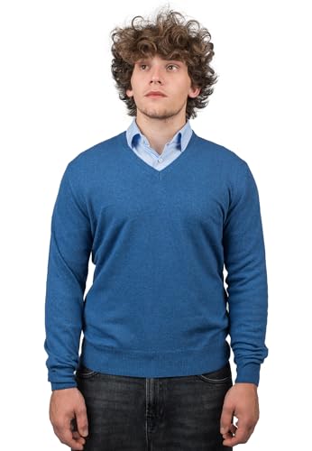 Dalle Piane Cashmere - V-Ausschnitt aus gemischtem Kaschmir, Made in Italy - Herren, Farbe: Blu Royal, Größe: S von Dalle Piane Cashmere