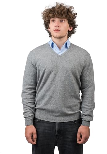 Dalle Piane Cashmere - V-Ausschnitt aus gemischtem Kaschmir, Made in Italy - Herren, Farbe: Grau, Größe: L von Dalle Piane Cashmere