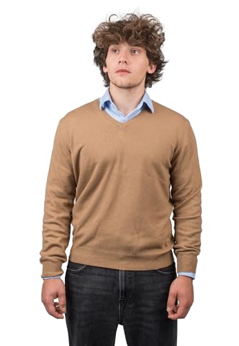 Dalle Piane Cashmere - V-Ausschnitt aus gemischtem Kaschmir, Made in Italy - Herren, Farbe: Kamel, Größe: M von Dalle Piane Cashmere