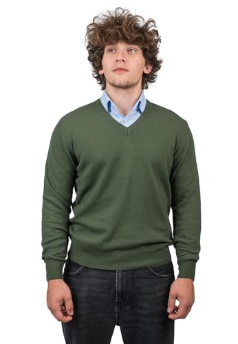 Dalle Piane Cashmere - V-Ausschnitt aus gemischtem Kaschmir, Made in Italy - Herren, Farbe: Khaki, Größe: 3XL von Dalle Piane Cashmere