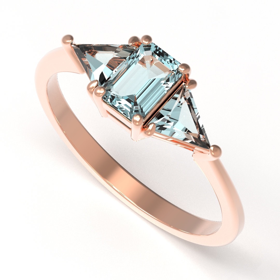 Blautopas-Verlobungsring 14K Roségold Aquamarinring - Blautopasring Im Smaragdschliff Ehering Für Frauen Versprechen Ring Geschenk Sie von DallerJewelry