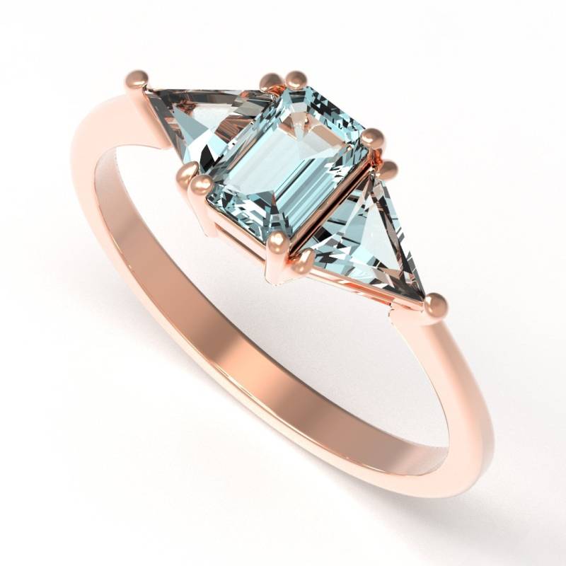 Blautopas-Verlobungsring 14K Roségold Aquamarinring - Blautopasring Im Smaragdschliff Ehering Für Frauen Versprechen Ring Geschenk Sie von DallerJewelry