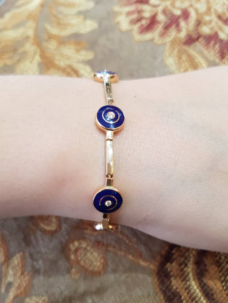 Gatsby Armband Vintage Designer Antique Armreife 14K Gelbgold Diamantiert 0, 21 Ct. Von Hendesign von DallerJewelry