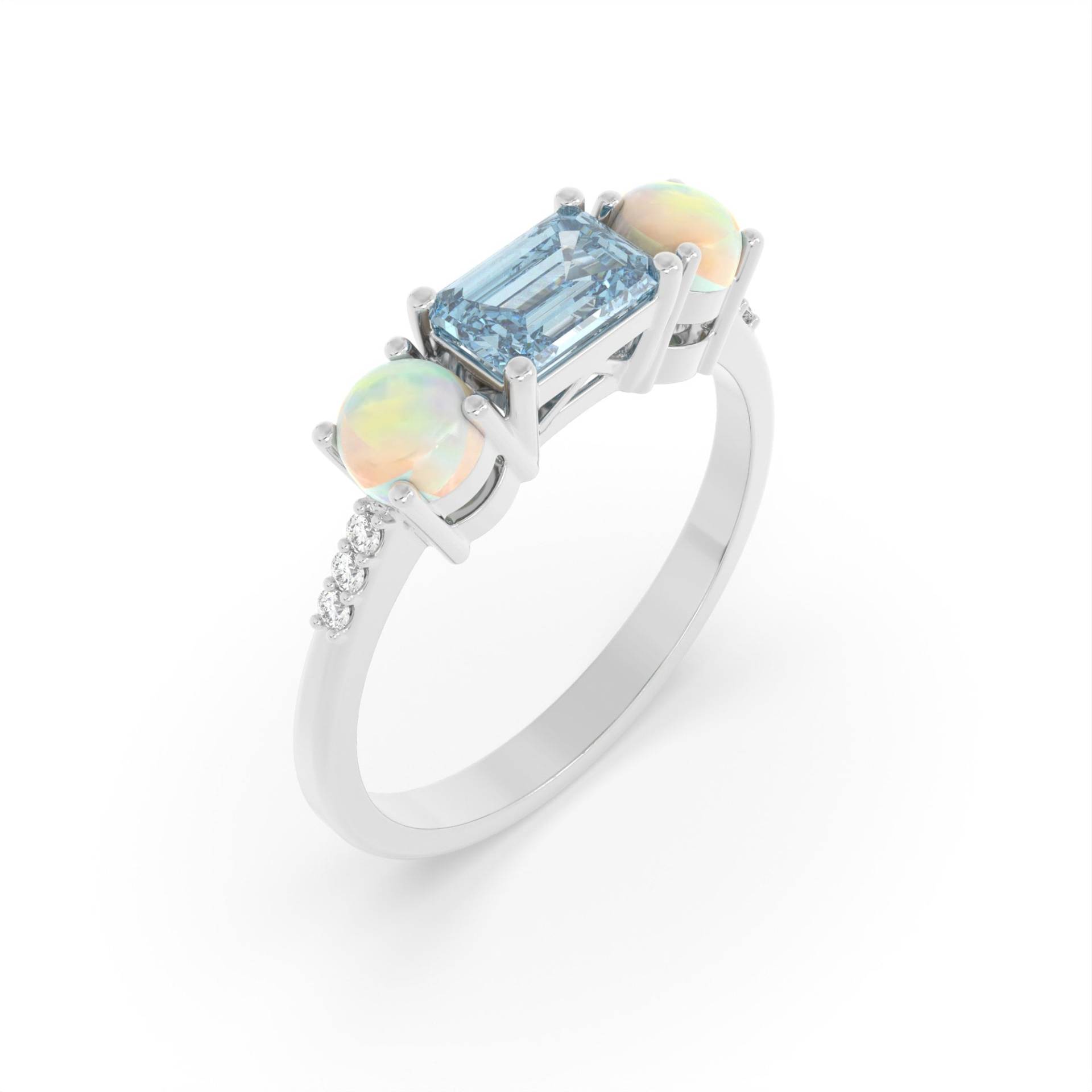 Opal Und Aquamarin Ring - Frauen Edelstein Stapelring Weißer Verlobungsring Versprechen Art-Deco-Opal-Brautring Jubiläumsgeschenk von DallerJewelry