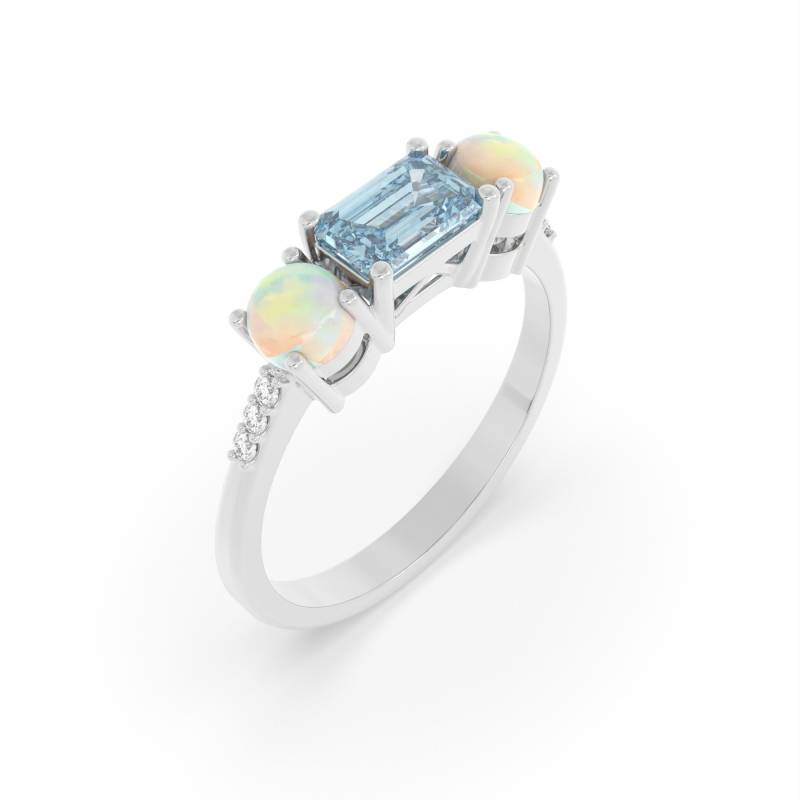 Opal Und Aquamarin Ring - Frauen Edelstein Stapelring Weißer Verlobungsring Versprechen Art-Deco-Opal-Brautring Jubiläumsgeschenk von DallerJewelry
