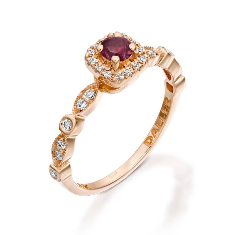 Rubinring, Juli Geburtssteinring, Rubin 14K Goldring, Roter Edelsteinring, Mit Diamantring, Runder Alternativer Verlobungsring von DallerJewelry