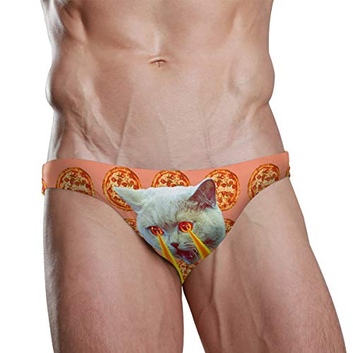 Badehose, Bikini, Pizza-Süchtige, Katze mit Lasern, Strand, athletische Bademode, Slip, mehrfarbig, L/XL von Dallonan