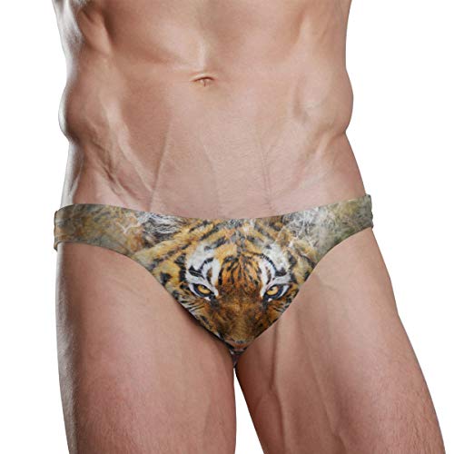 Badehose, Retro, Tiger-Gesicht, abstraktes Strand-Sport-Bademode, Slip Gr. L/XL, mehrfarbig von Dallonan