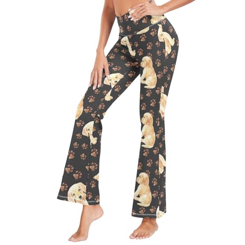 Dallonan Flare Yogahose Frauen Leggings Hohe Taille Hosen Labrador Retriever Welpe Hund Niedlich Klein, mehrfarbig, S von Dallonan