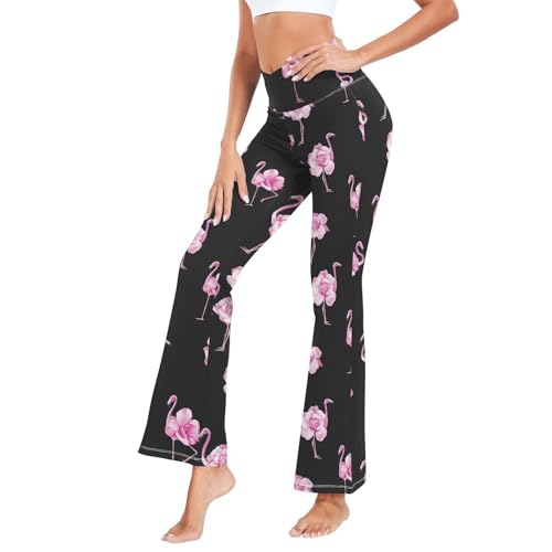 Dallonan Flare Yogahose Frauen Leggings Weiche Hohe Taille Hosen Paradies Vogel Blume Flamingo, mehrfarbig, M von Dallonan