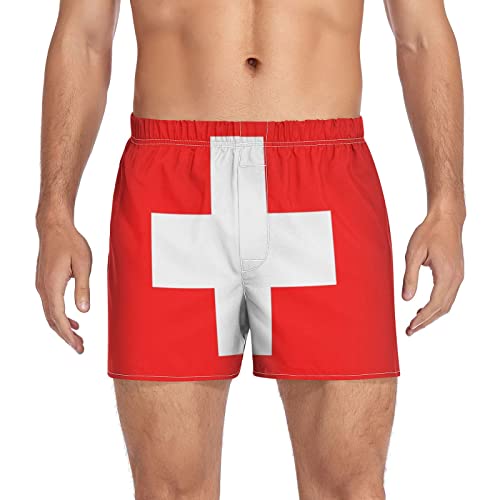 Dallonan Herren Boxershorts Unterwäsche für Männer Casual Boxer Atmungsaktive Weiche Slips, Flagge der Schweiz, XL von Dallonan