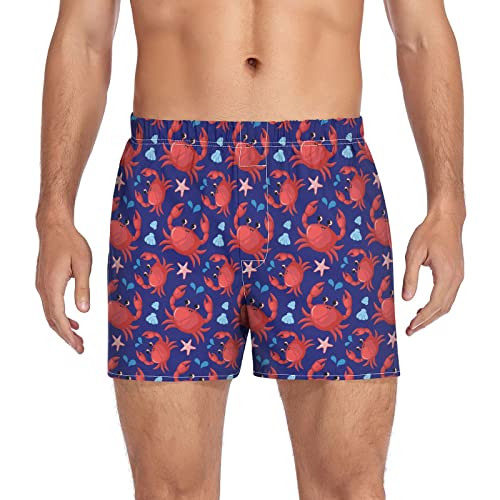 Dallonan Herren Boxershorts Herren Unterwäsche Slips Casual Boxer Atmungsaktiv Sport Weiche Rote Krabben auf Blau Klein, mehrfarbig, S von Dallonan