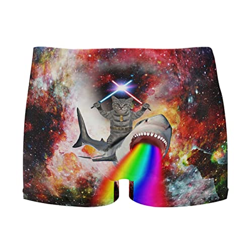 Dallonan Herren Schwimm-Boxershorts, Motiv: Hai, Katze, Regenbogen, Galaxie, schnell trocknend, Shark Cat Rainbow Galaxy, XL Kurz von Dallonan