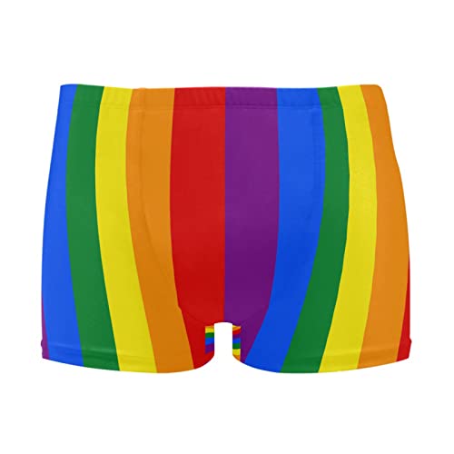 Dallonan Herren Schwimm-Boxershorts, Regenbogen-Flagge, bunt, gestreift, schnelltrocknend, athletischer Badeanzug, Regenbogen-Flagge, gestreift, M Kurz von Dallonan