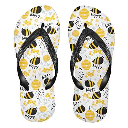 Dallonan Unisex Flip Flops Bees Beehive Flowers Rubber Thong Sandalen, Bienen- und Bienenstockblumen, X-Large von Dallonan