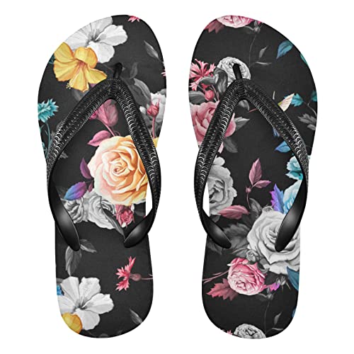 Dallonan Unisex Flip Flops Blumen Rose Hibiskus Gummi Zehensandalen, Blumen Rose Hibiskus, X-Large von Dallonan