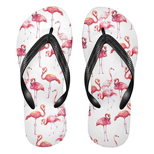 Dallonan Unisex Flip Flops Flamingo Tropical Bird Rubber Thong Sandalen, Pink Flamingo Tropical Bird Bunt, X-Small von Dallonan