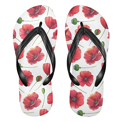 Dallonan Unisex Flip Flops Poppy Rot und Grün Gummi Zehensandalen, Mohnblumen-Rot und Grün, Large von Dallonan