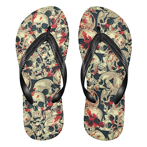 Dallonan Unisex Flip Flops Retro Sugar Skull and Blood Rubber Thong Sandalen, Retro Sugar Skull and Blood, X-Large von Dallonan