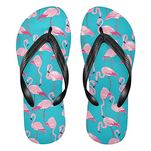 Dallonan Unisex Flip Flops Rosa Flamingo Blau Gummi Zehensandalen, Pink Flamingo Blau, X-Large von Dallonan
