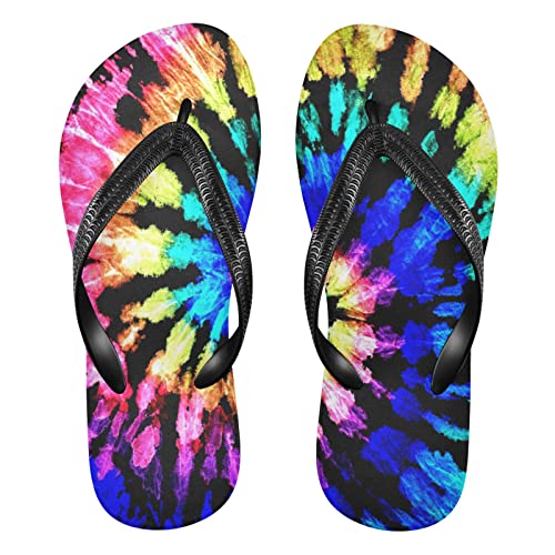 Dallonan Unisex Flip Flops Tie Dye Rainbow Boho Gummi Zehensandalen, Batik-Regenbogen-Boho, Medium von Dallonan