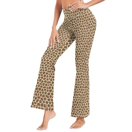 Dallonan Yogahosen Schlaghose Frauen Leggings Ausgestellte Hohe Taille Hosen Braun Giraffe Haut Muster Klein, mehrfarbig, M von Dallonan