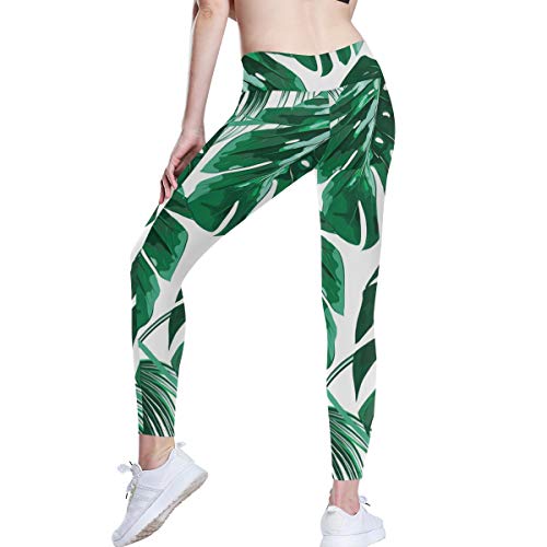 Damen-Yogahose mit hoher Taille, tropisches Palmblatt-Design, Dschungel, für Sport, Yoga, Fitness, Athletic Gr. XL, multi von Dallonan