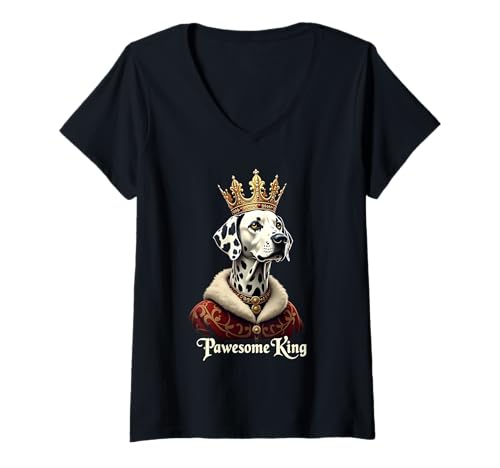 Damen Lustige Pawesome Dalmatiner König Hundekutsche Kunst T-Shirt mit V-Ausschnitt Damen Lustige Pawesome Dalmatiner König Hundekutsche Kunst T-Shirt mit V-Ausschnitt von Dalmatian Fun Designs