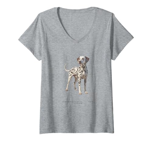 Damen Vintage Dalmatiner Hund T-Shirt mit V-Ausschnitt von Dalmatian Lover Vintage Clo.
