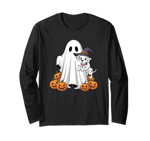 Lustiger Geist Dalmatiner Kürbis Halloween Kinder Herren Damen Langarmshirt von Dalmatian Lovers Cute Halloween Outfits Boy Girl