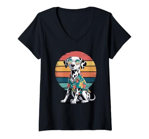 Damen Dalmatiner Sonnenbrille Hawaii Strand Sommer Dalmatiner T-Shirt mit V-Ausschnitt Damen Dalmatiner Sonnenbrille Hawaii Strand Sommer Dalmatiner T-Shirt mit V-Ausschnitt von Dalmatians Dalmatian Dog Lover Gifts