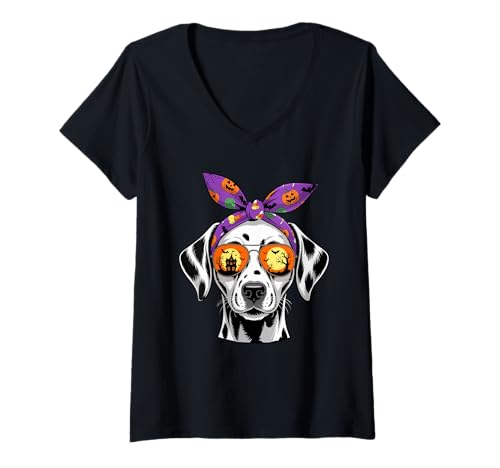 Damen Halloween Bandana Dalmatian Dalmatians Dal Dally Dog T-Shirt mit V-Ausschnitt Damen Halloween Bandana Dalmatian Dalmatians Dal Dally Dog T-Shirt mit V-Ausschnitt von Dalmatians Dalmatian Dog Lover Gifts