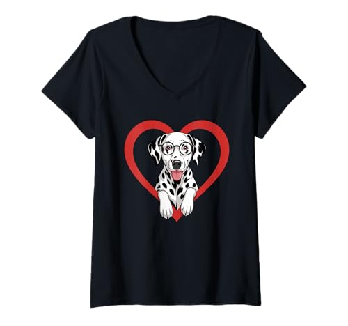 Damen Heart Dalmatian Glasses Dalmatians Dal Dally Dog T-Shirt mit V-Ausschnitt Damen Heart Dalmatian Glasses Dalmatians Dal Dally Dog T-Shirt mit V-Ausschnitt von Dalmatians Dalmatian Dog Lover Gifts