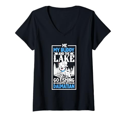 Damen Angeln und Dalmatiner T-Shirt mit V-Ausschnitt Damen Angeln und Dalmatiner T-Shirt mit V-Ausschnitt von Dalmatiner Designs