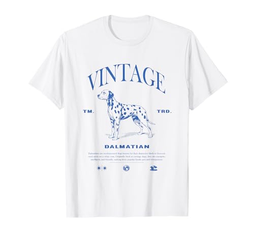 Dalmatiner Retro Art Clo. Vintage Dalmatiner T-Shirt für Erwachsene und Kinder, Weiß, Small, Kurzarm, V-Ausschnitt, Unisex, Retro, Klassisch, Imported, Polyester 100% von Dalmatiner Retro Art Clo.