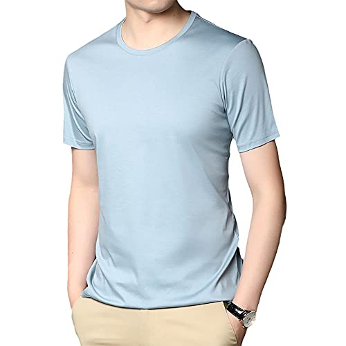 Sommer T-Shirt Slim Fit,Regular Fit ​T-Shirt,Herren Mercerisierte Baumwolle Kurzarm, Freizeit T-Shirt-Blau C_L von Damaioness