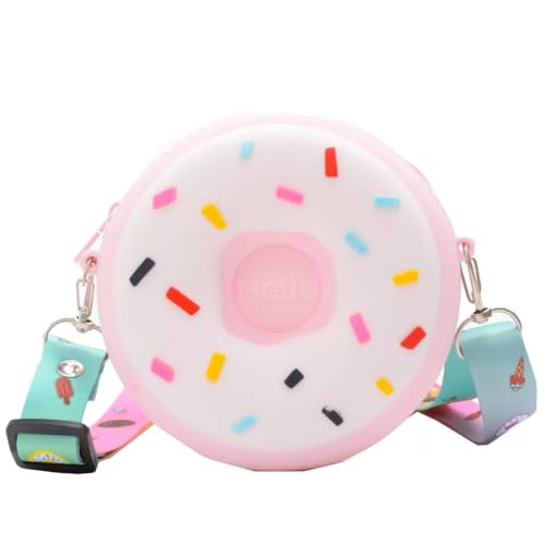 Cartoon Kleine Umhängetasche,Donut kleine Umhängetasche Kindergeldbörse Umhängetasche aus Silikon mit Abnehmbarem Schultergurt Lindert Angst Geeignet für kleine Mädchen von Damaiyyy
