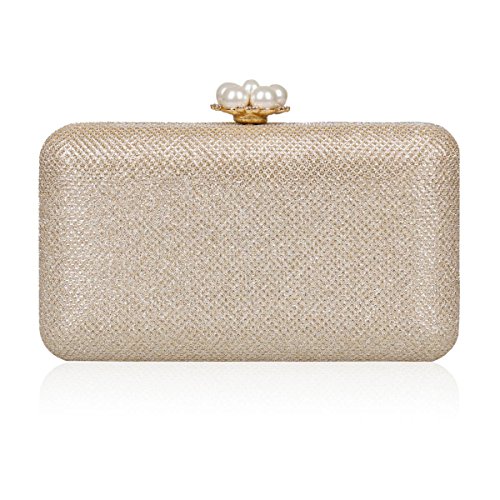 Damara® Damen Glitzer Pailletten Schnappverschluss Mit Perlen Clutch,Champagner von Damara