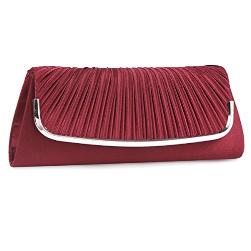 Damara Damen Clutch/Abendtasche, plissiert, Satin, Weinrot, Weinrot von Damara