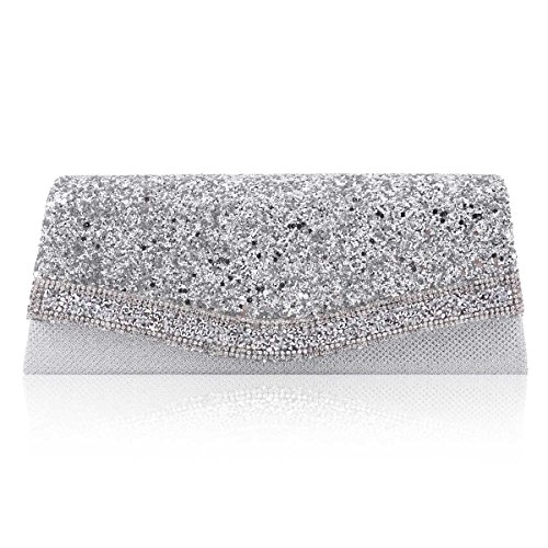 Damara Damen Clutch-Cocktailtasche mit Kristallbesatz, silber, Medium von Damara