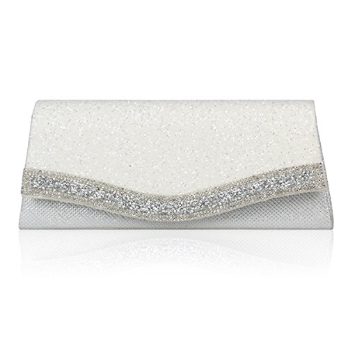 Damara Damen-Clutch-Tasche mit schillerndem Kristallbesatz, weiß, Medium von Damara