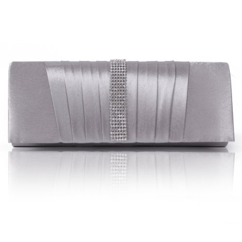 Damara Damen Clutch mit Plisseefalten und Kristallen, Abendtasche, grau, 44.5 EU von Damara