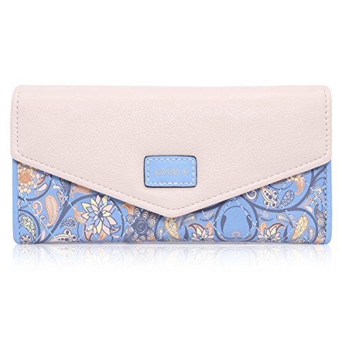 Damara Elegant Blume Muster Frisch Fashion Süß Elegant Damen Portemonnaie Geldbörse, Blau von Damara