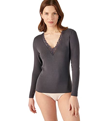 Damart Damen Langarm-Spitzenshirt Thermolactyl Sensitive T-Shirt, ANTHRAZIT, Large von Damart
