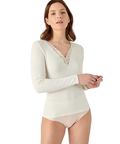 Damart Damen Langarm-Spitzenshirt Thermolactyl Sensitive T-Shirt, Gebrochenes Weiß, 46 von Damart