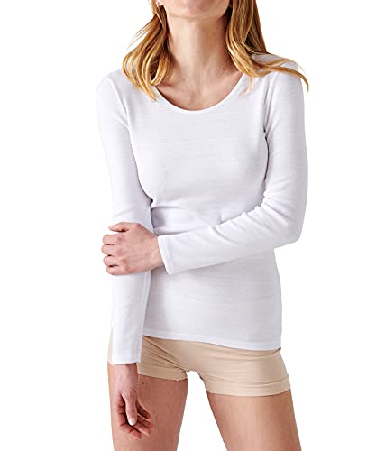 Damart Damen Langarm-Shirt, mit dehnbarer Paspel, Thermolactyl-Feinripp, Wärmegrad Medium 3. Unterwäsche, Weiß, Large von Damart