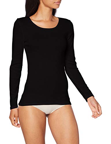 Damart Damen Langarm-Shirt, mit dehnbarer Paspel, Thermolactyl-Feinripp, Wärmegrad Medium 3. Unterwäsche, Schwarz, X-Large von Damart