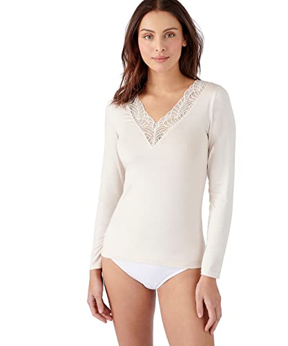 Damart Damen Unsichtbares langärmliges Thermolactyl mit Spitze T-Shirt, Sand, M von Damart