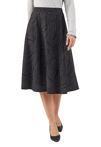 Damart - Damenrock mit ausgestelltem Jacquard-Netzstoff, normale Passform, Schwarz mit Blättern, 46 von Damart