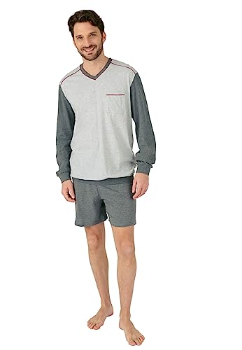 Damart Herren Pyjama-Set mit Langen Ärmeln + Shorts aus Reiner gekämmter Baumwolle Pyjamaset, grau, XL (3er Pack) von Damart